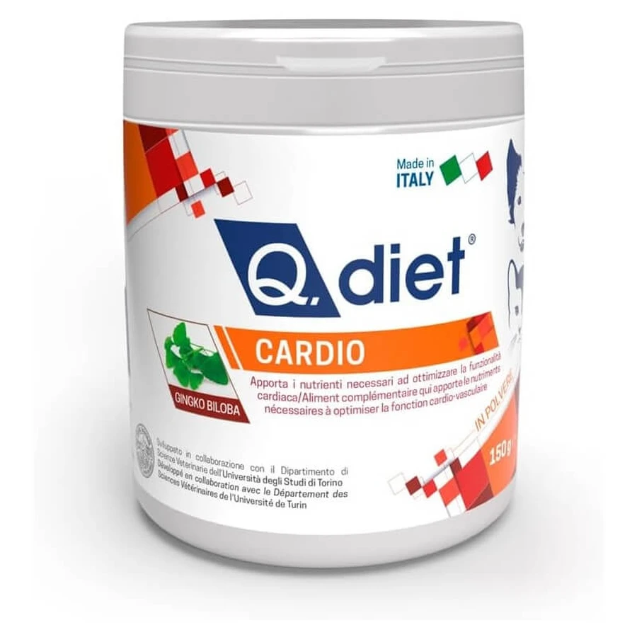 Q vet Q.diet cardio en poudre 150 g - un complément alimentaire pour chiens et chats qui favorise le bon fonctionnement cardiaque