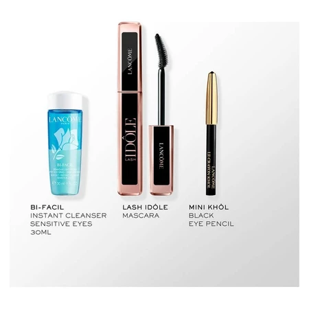 Set de regalo Lash Idôle de Lancôme: máscara de pestañas negra + desmaquillante de ojos Bi-Facial + lápiz de ojos Khol n.º 027 Noir