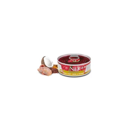 Farmina N&amp;d Quinoa Skin &amp; Coat Kwartel en Kokosnoot - Dieetvoeding voor volwassen katten met voedselintoleranties, 80 g