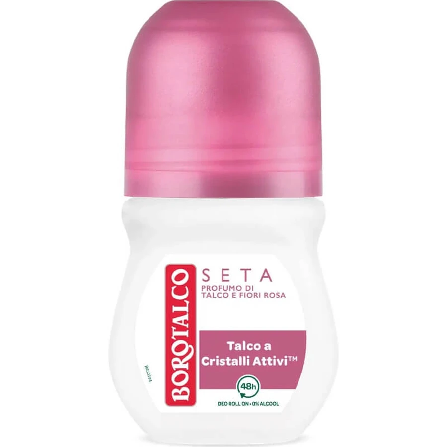 Borotalco Seta, cu parfum de talc și flori de trandafir – deodorant roll-on cu eficacitate de 48 de ore, 50 ml