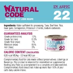 Natural Code 22 ton și ficat de vită – hrană completă pentru pisici adulte, 85 g