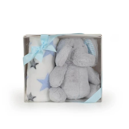 Set de regalo para recién nacidos «Cangaroo»: manta de felpa suave y elefante de peluche azul
