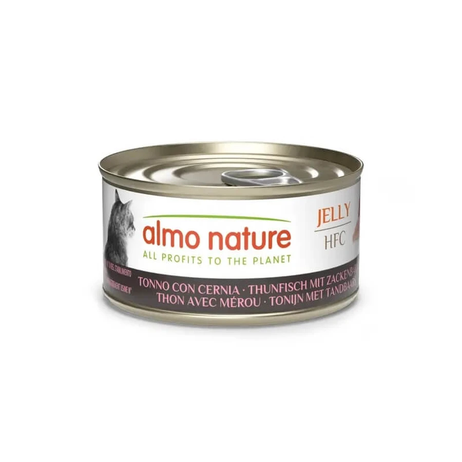 Almo Nature HFC-gelei met tonijn en tandbaars – Aanvullend natvoer voor volwassen katten, 70 g