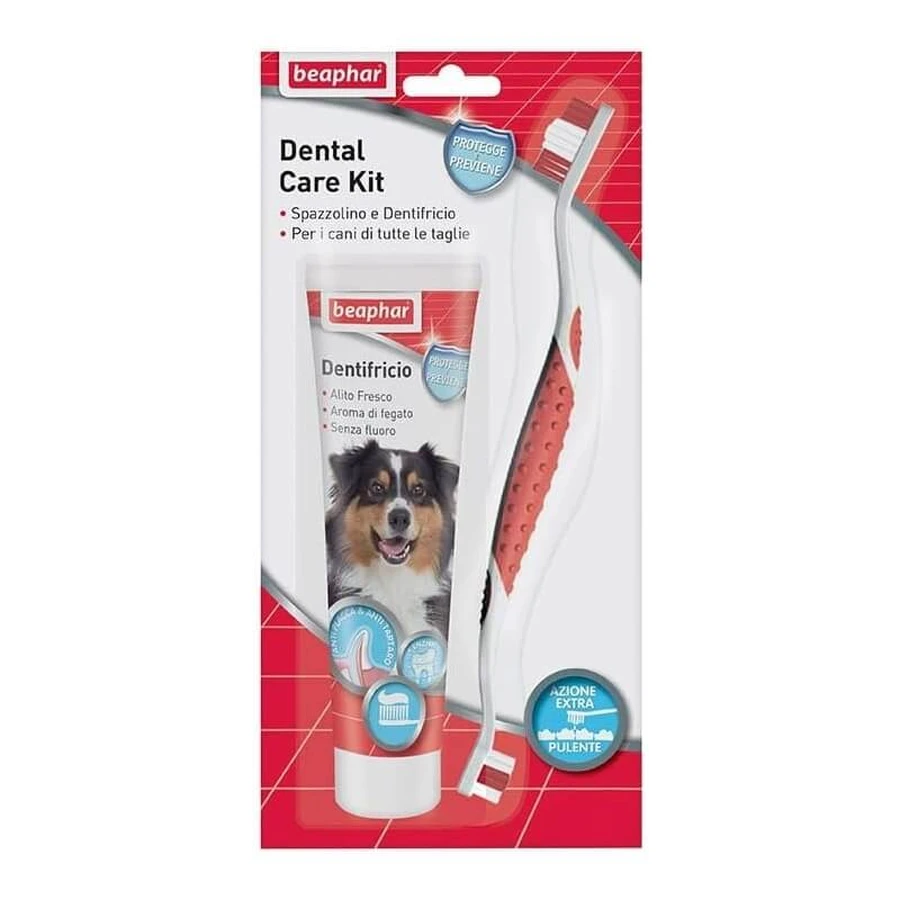 Kit de cuidado dental Beaphar: pasta de dientes y cepillo de dientes para la higiene bucal canina, 100 g