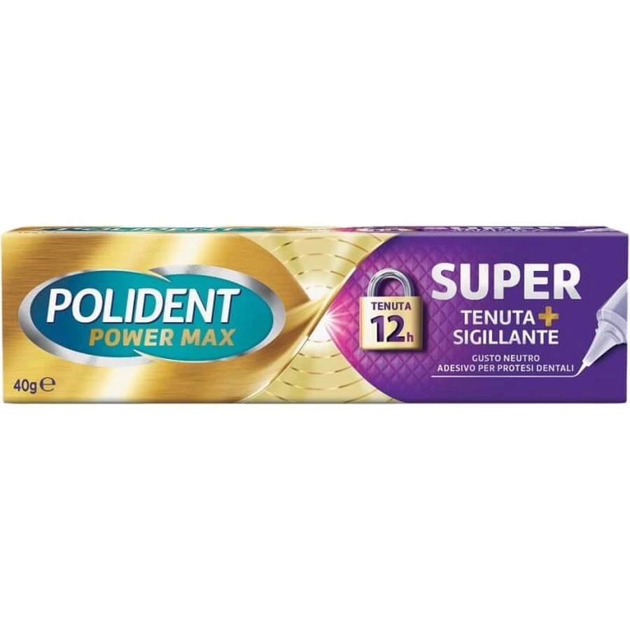 Polident Power Max Super Hold + Sealant - Crema adhesiva para dentaduras postizas, 40 g