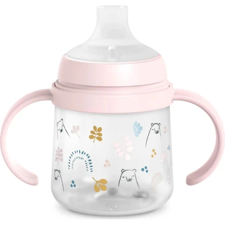 Suavinex My Family - Eerste babyfles met handvat en siliconen speen - Roze