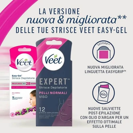 Veet Expert - 12 bandas depilatorias faciales para piel normal