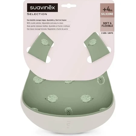 Suavinex Selection Color Essence 4m+ - 2 siliconen slabbetjes - Groen