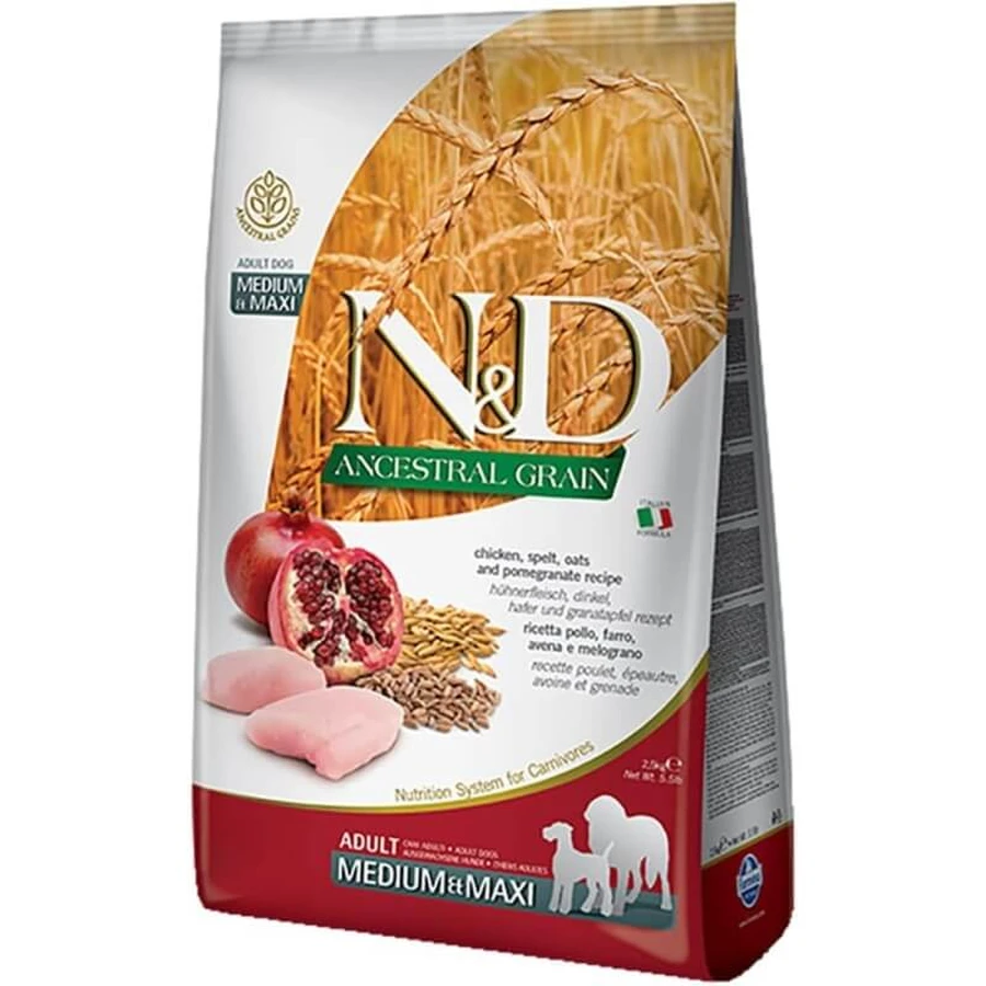 Farmina N&amp;d Ancestral Grain Adult Medium &amp; Maxi Huhn und Granatapfel – Alleinfuttermittel für ausgewachsene Hunde, 12 kg