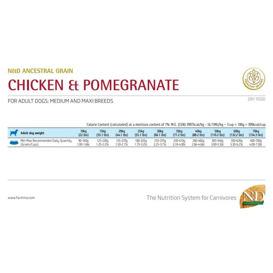 Farmina N&amp;d Ancestral Grain Adult Medium &amp; Maxi Huhn und Granatapfel – Alleinfuttermittel für ausgewachsene Hunde, 12 kg