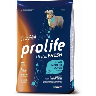 Prolife Dualfresh Adult Medium-Large Zalm, Kabeljauw & Rijst - Compleet voer voor volwassen honden van middelgroot tot groot formaat, 12 kg