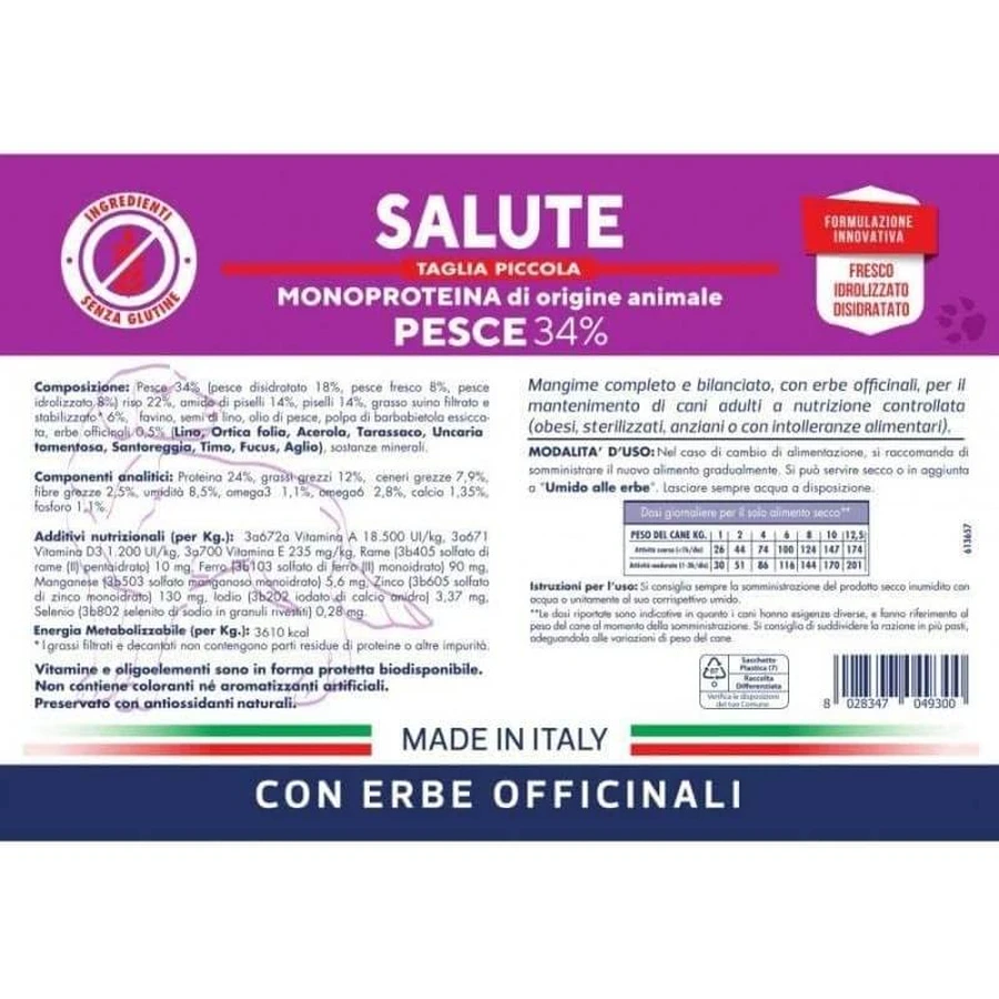 Vet Line Dog Health Fish – kompletna sucha karma dla dorosłych psów małych ras o kontrolowanej wartości odżywczej, 3 kg: ceny i cechy