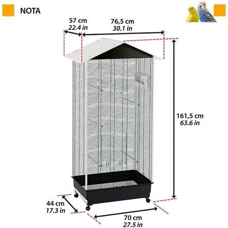 Ferplast Nota – cușcă pentru păsări exotice de exterior, cu roți și sertar extensibil