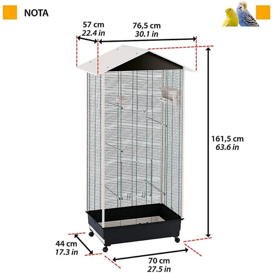 Ferplast Nota – cușcă pentru păsări exotice de exterior, cu roți și sertar extensibil
