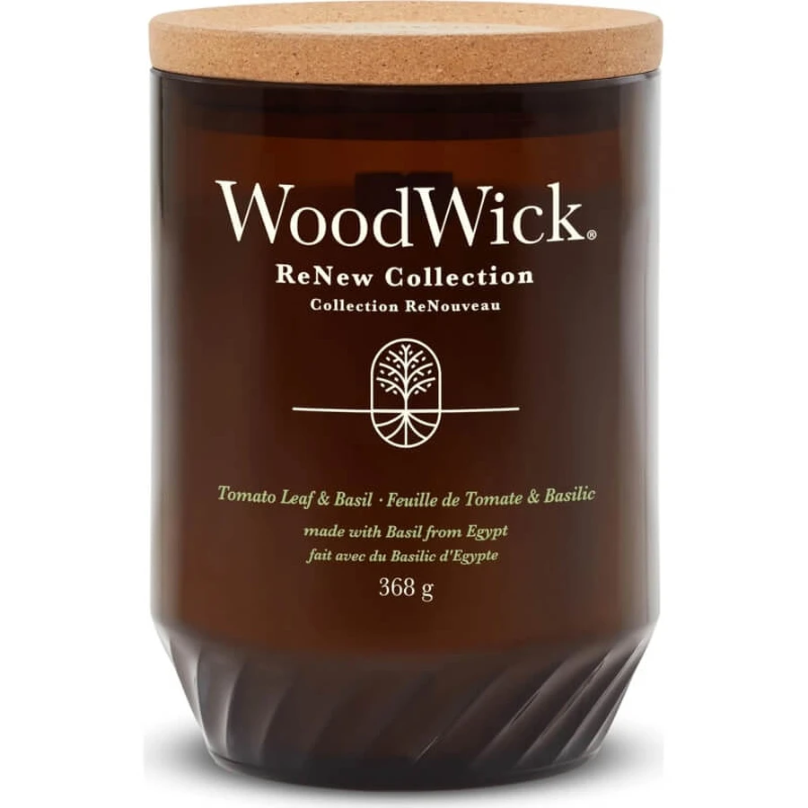 Woodwick Tomato leaf &amp; basil – lumânare parfumată mare, 368 g