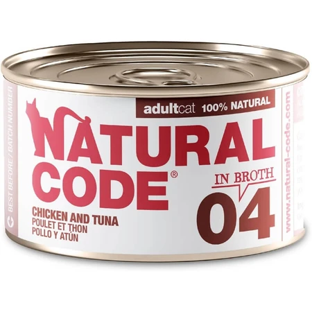 Natural Code 04 Kip en tonijn - Compleet voer voor volwassen katten, 85 g