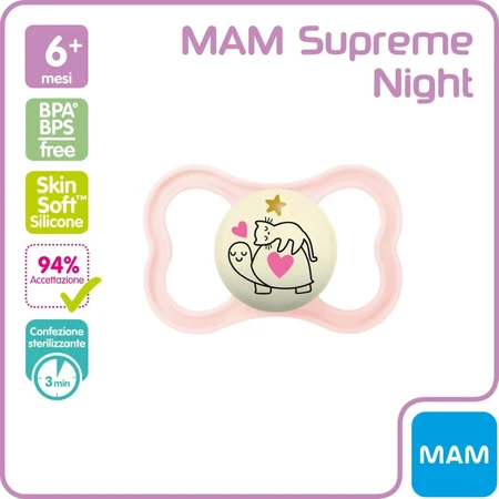 Mam Supreme Night - Lichtgevende fopspeen met siliconen speen, vanaf 6 maanden