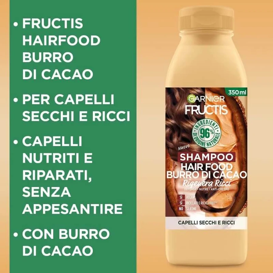 Fructis Hair Food cu unt de cacao – șampon regenerant pentru părul cret, 350 ml