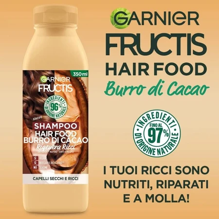 Fructis Hair Food cu unt de cacao – șampon regenerant pentru părul cret, 350 ml