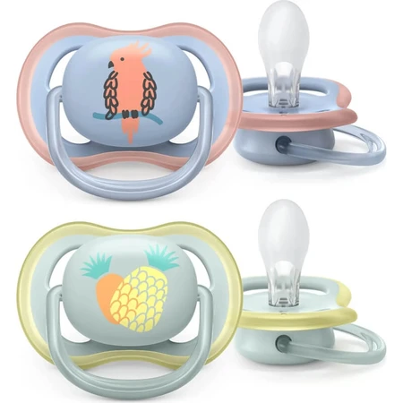 Avent Ultra Air 0–6 Monate+ – 2 Silikon-Schnuller – Papagei/Ananas