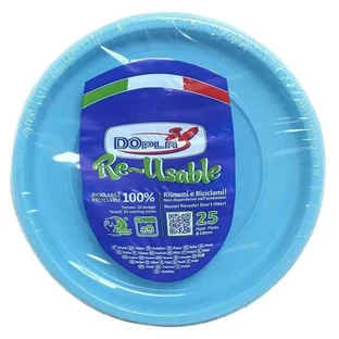Set de 25 de farfurii plate reutilizabile - albastru deschis