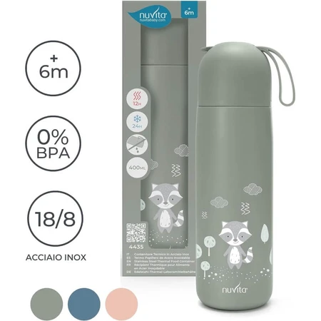 Nuvita Thermos – Isolierte Wasserflasche mit verstellbarem Silikongriff, salbeigrün, 400 ml