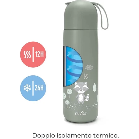 Nuvita Thermos – Isolierte Wasserflasche mit verstellbarem Silikongriff, salbeigrün, 400 ml