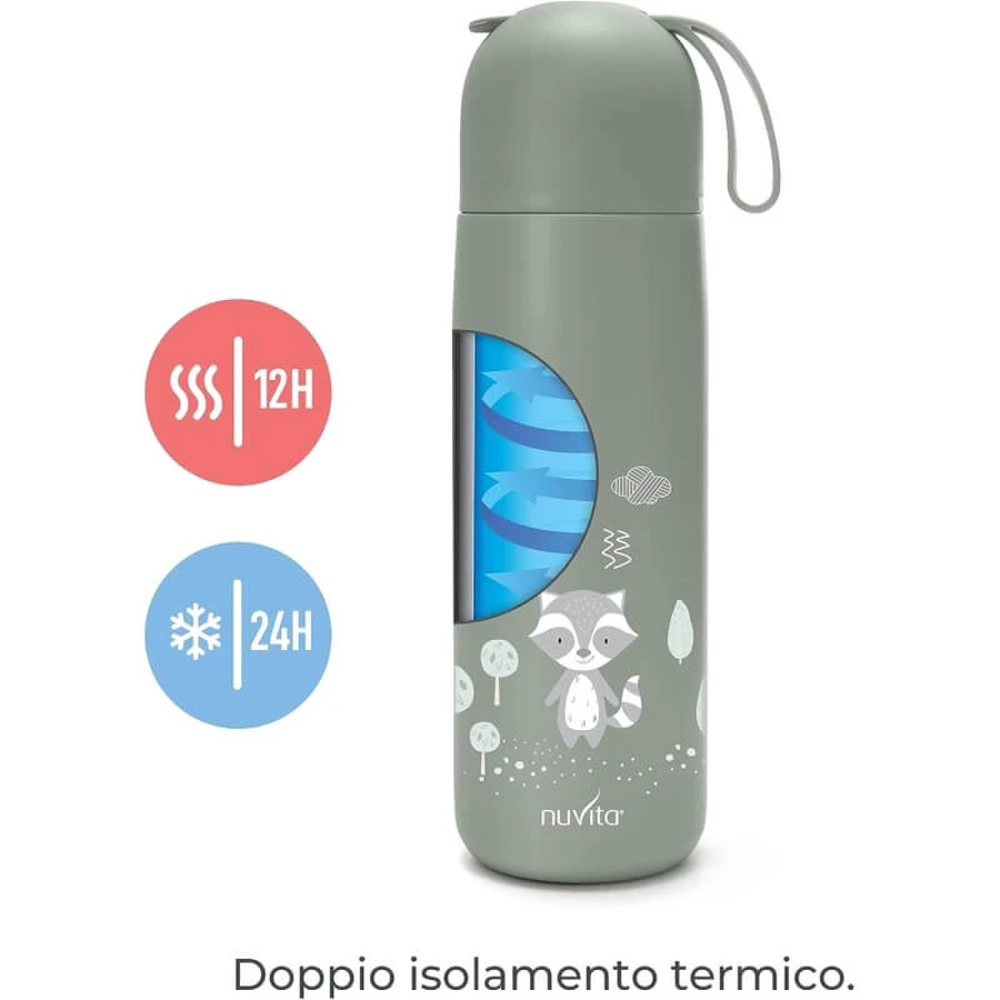 Nuvita Thermos – Isolierte Wasserflasche mit verstellbarem Silikongriff, salbeigrün, 400 ml