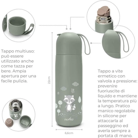 Nuvita Thermos – Isolierte Wasserflasche mit verstellbarem Silikongriff, salbeigrün, 400 ml