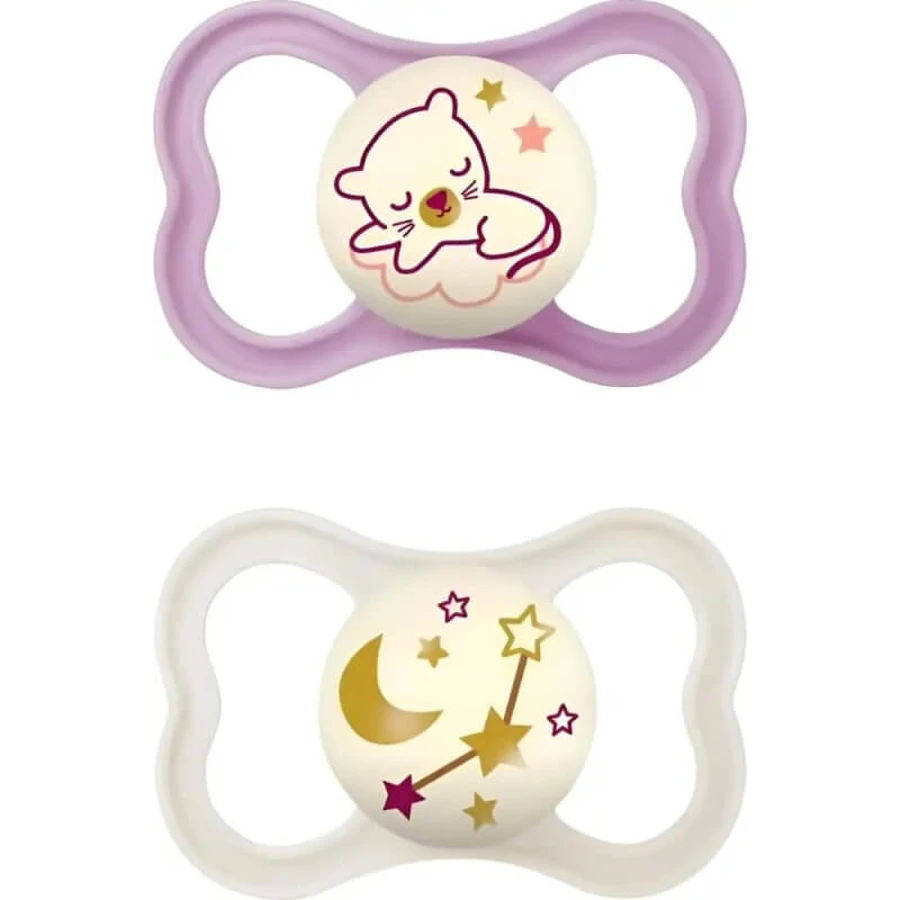 Mam Air Night - 2 Silicone Pacifiers, 6m+, Pink
