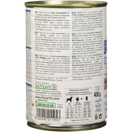 Forza10 Diet Lamm mit Reis – Vollwertiges und ausgewogenes Nassfutter für erwachsene Hunde mit empfindlichem Verdauungssystem, 400 g