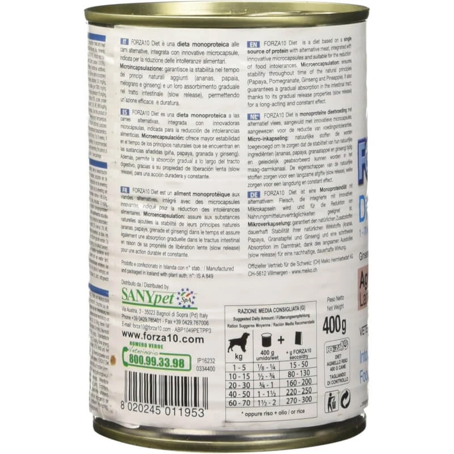 Forza10 Diet Lamm mit Reis – Vollwertiges und ausgewogenes Nassfutter für erwachsene Hunde mit empfindlichem Verdauungssystem, 400 g