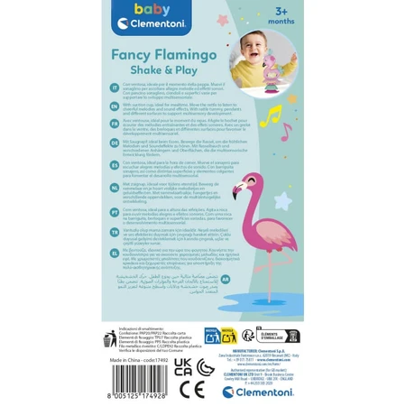 Clementoni Fancy Flamingo - Flamingo-shaped rattle with melodies and colorful balls