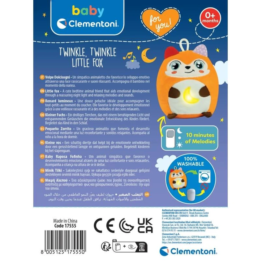 Clementoni „Twinkle Twinkle Little Fox“ – Plüsch-Nachtlicht für Babys mit Lichtern und Melodien