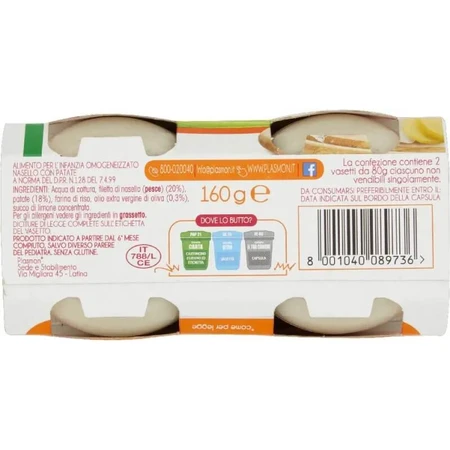 Plasmon Homogenized Hake and Potato Puree, 80 g x 2 pieces