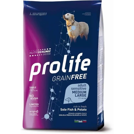 Prolife Cane Grain-Free Adult Sensitive Sole and Potatoes - Complete Dog Food for Medium to Large Dogs, 10 kg