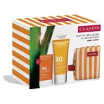 Rutina antienvejecimiento con protección solar de Clarins: crema solar corporal SPF 30, 75 ml + barra solar SPF 50 + estuche