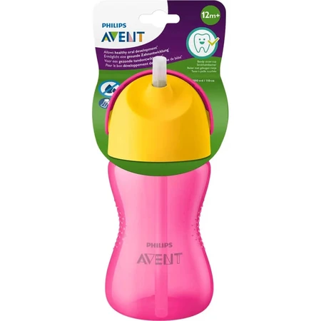 Vaso Avent de 300 ml con pajita, a partir de los 12 meses, rosa