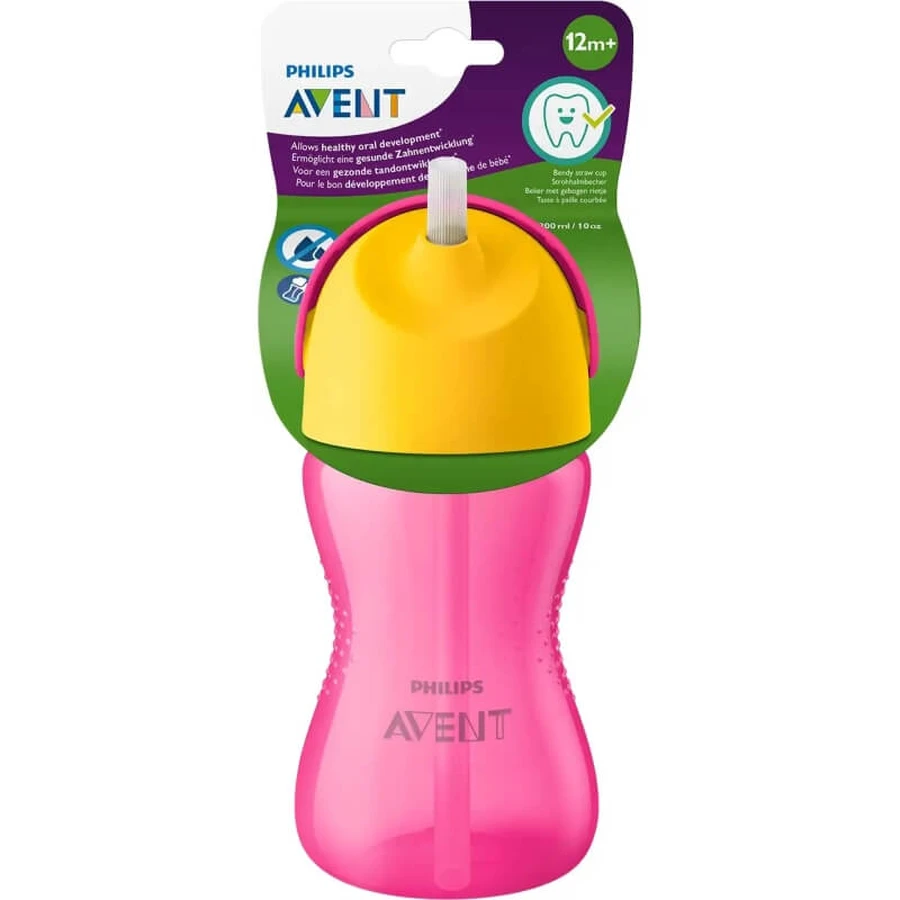Vaso Avent de 300 ml con pajita, a partir de los 12 meses, rosa