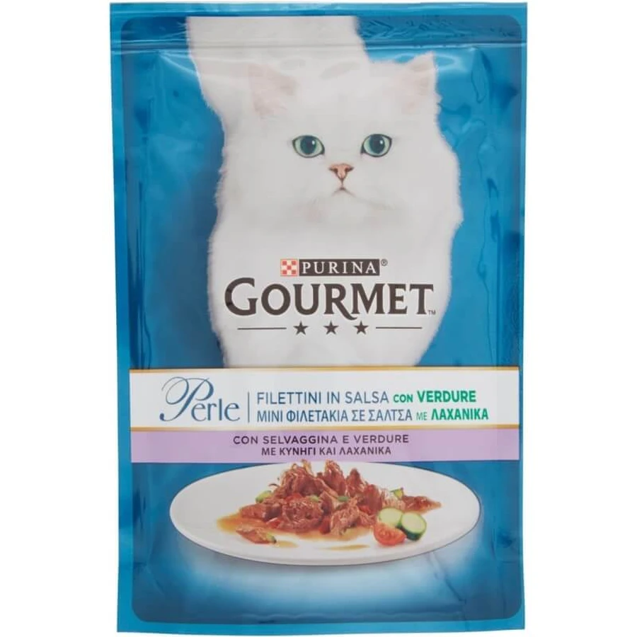 Purina Gourmet Perle: Reepjes in wildsaus en groenten – Volledig voer voor volwassen katten, 85 g