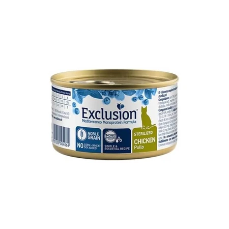 Exclusion Mediterraneo Monoprotein Sterilized Chicken - Complete Wet Food for Sterilized Adult Cats, 85 g