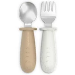 Lot de couverts de sevrage réglables Suavinex Selection, en acier inoxydable avec manches en silicone, à partir de 6 mois – Beige