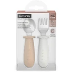 Lot de couverts de sevrage réglables Suavinex Selection, en acier inoxydable avec manches en silicone, à partir de 6 mois – Beige