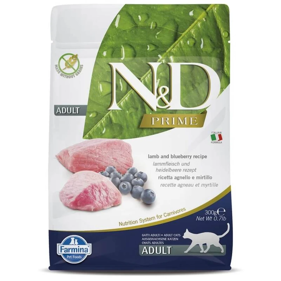 Farmina N&amp;d Prime Lamb and Blueberry - Complete Food for Adult Cats for Weight and Blood Sugar Control, 300 g