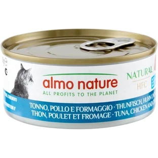 Almo Nature HFC Atún natural, pollo y queso - Comida húmeda completa para gatos adultos, 150 g
