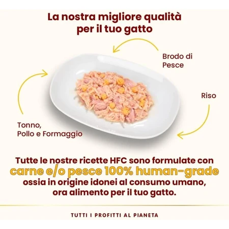 Almo Nature HFC Atún natural, pollo y queso - Comida húmeda completa para gatos adultos, 150 g