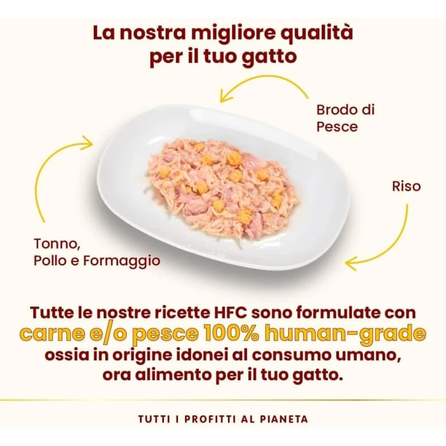 Almo Nature HFC Atún natural, pollo y queso - Comida húmeda completa para gatos adultos, 150 g