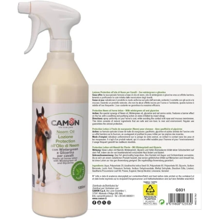 Lotion protectrice Camon pour chevaux à l'huile de neem apaisante et purifiante pour les peaux irritées, 1 000 ml