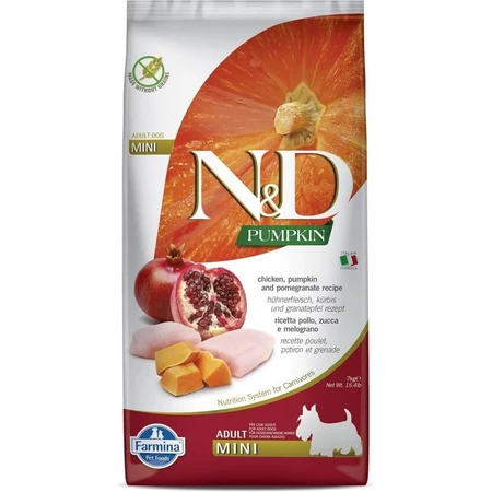 Farmina N&amp;d Pumpkin Adult Mini au poulet, à la citrouille et à la grenade - Aliment complet pour chiens, 7 kg