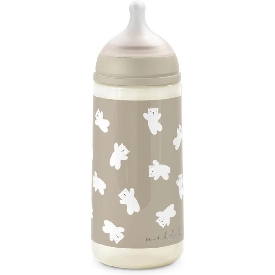 Suavinex Wild & Free - Plastic babyfles met siliconen speen, SX Pro, dikke doorstroming, tegen koliek, vanaf 3 maanden, neutraal, 360 ml